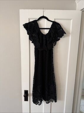 Gianni Bini Black Crochet Off the shoulder Midi Dress